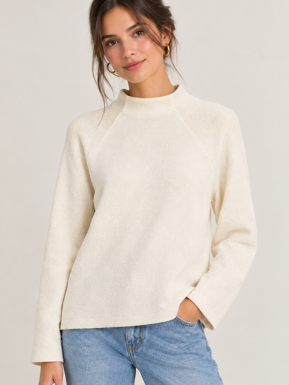 CLUB Monaco Cream Mock Neck Top XS Minimalist Quiet Luxury Contemporary